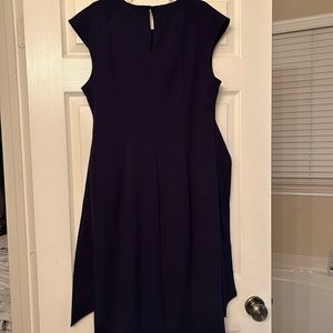 Navy Blue Midi length tie waist dress.